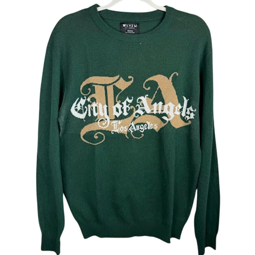 WXYZ Los Angeles Gothic City Of Angels‎ Logo Knit Sweater Green M NWT $98 MSRP